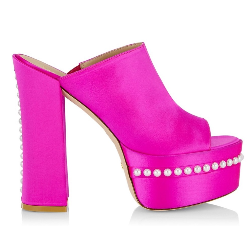 NEW Stuart Weitzman SkyHi satin platform sandals